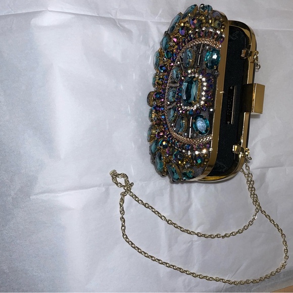 Embellished Clutch with Teal and Gold Accents - Picture 4 of 8